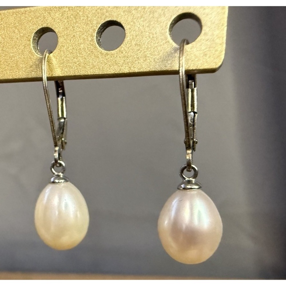 Natural Pearl Drop Earrings Leverback Sterling Silver Dangle Classic 925